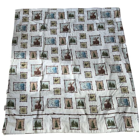 Woolrich full flannel flat sheet 2 pillow cases moose cabin forest rustic - Picture 4 of 5